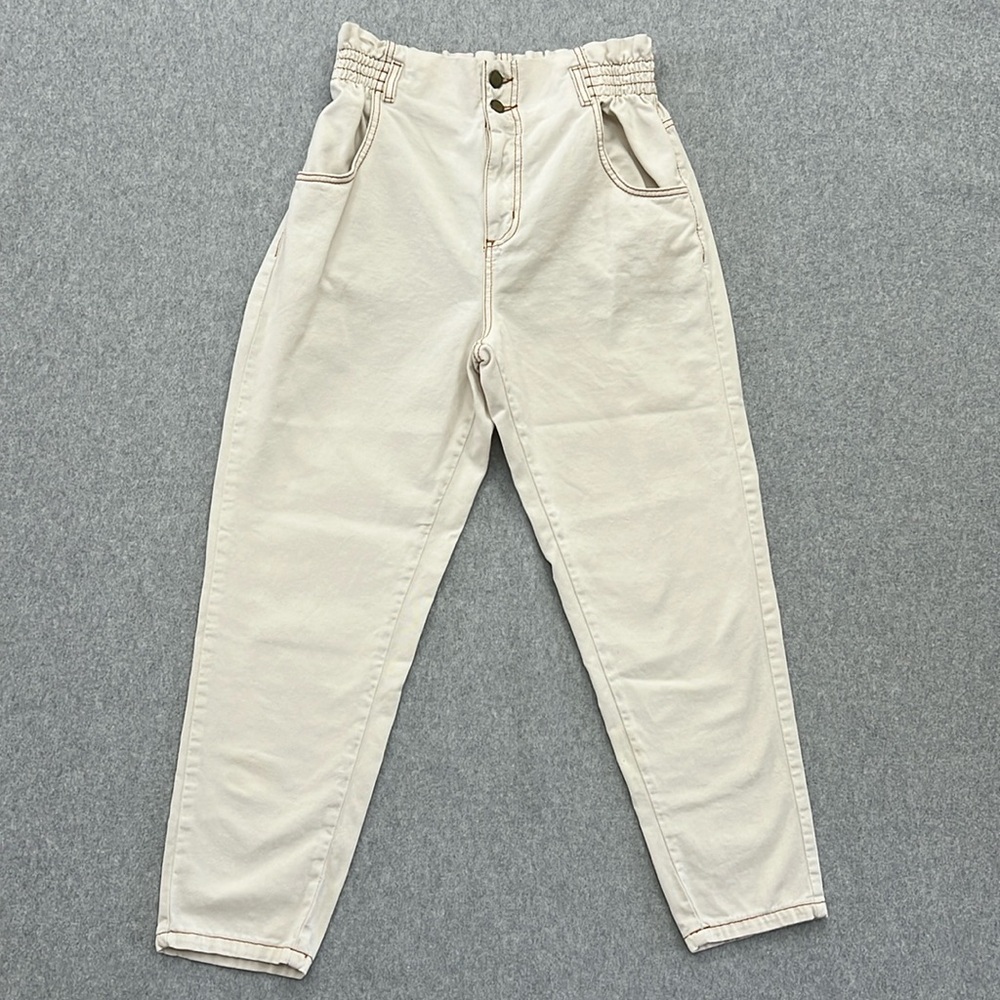 Pool Jeans Womens US8 42Brazil Paperbag Waist High Rise Baggy Ecru Jeans Denim